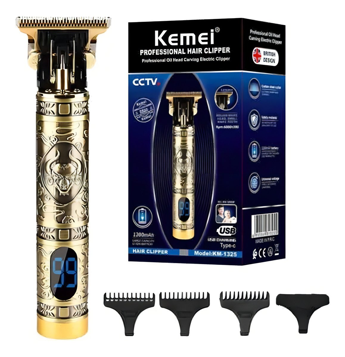 Kemei Km-1325 Cortapelo Inalámbrico Dorado Con Cuchillas Inoxidable