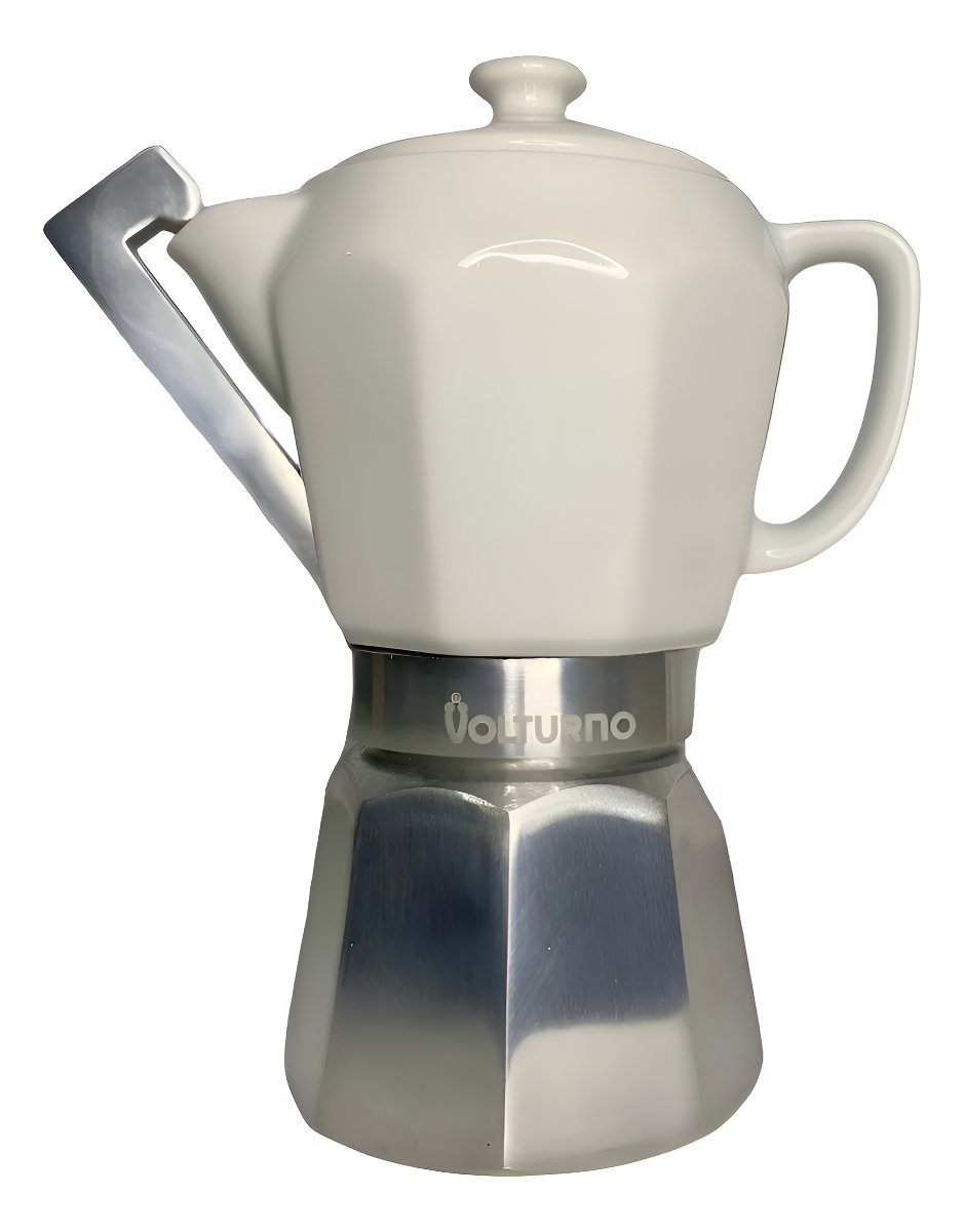 Cafetera Italiana Volturno Gala 9 Pocillos Moka Porcelana Blanco