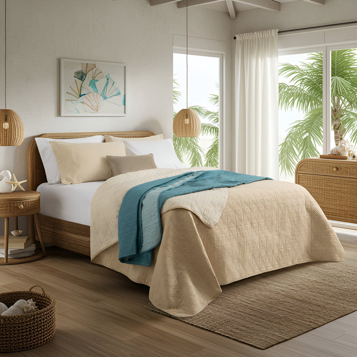 Cubrecama De Verano 2 Plazas Y Media Colcha Bitono Premium Croma Color Lavanda Micromatelaseado