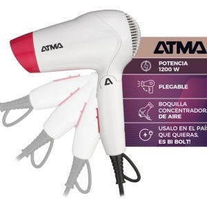 Secador De Pelo Atma 1200 W Shine Travel 2 Velocidades Plegable Blanco