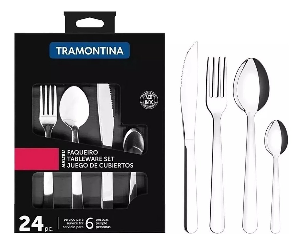 Set 24 Cubiertos Cuchillo Asado Malibu Tramontina Samihome Plateado - Imagen 2