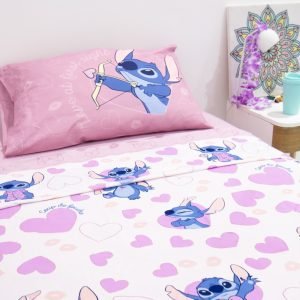 Juego De Sábanas Piñata Ultra Soft 1 1/2 Plaza Rosa Stitch Love