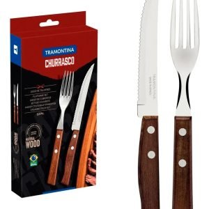Set 12 Cubiertos Tramontina Asado Acero Mango Madera Color Marrón