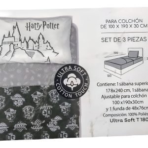 Juego Sabana Piñata 11/2 Twin Harry Potter Oficial 180 Hilos Negro Harry Potter Negra