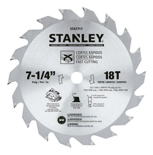Disco De Sierra 7-1/4 Stanley Sta7717 Color Plateado