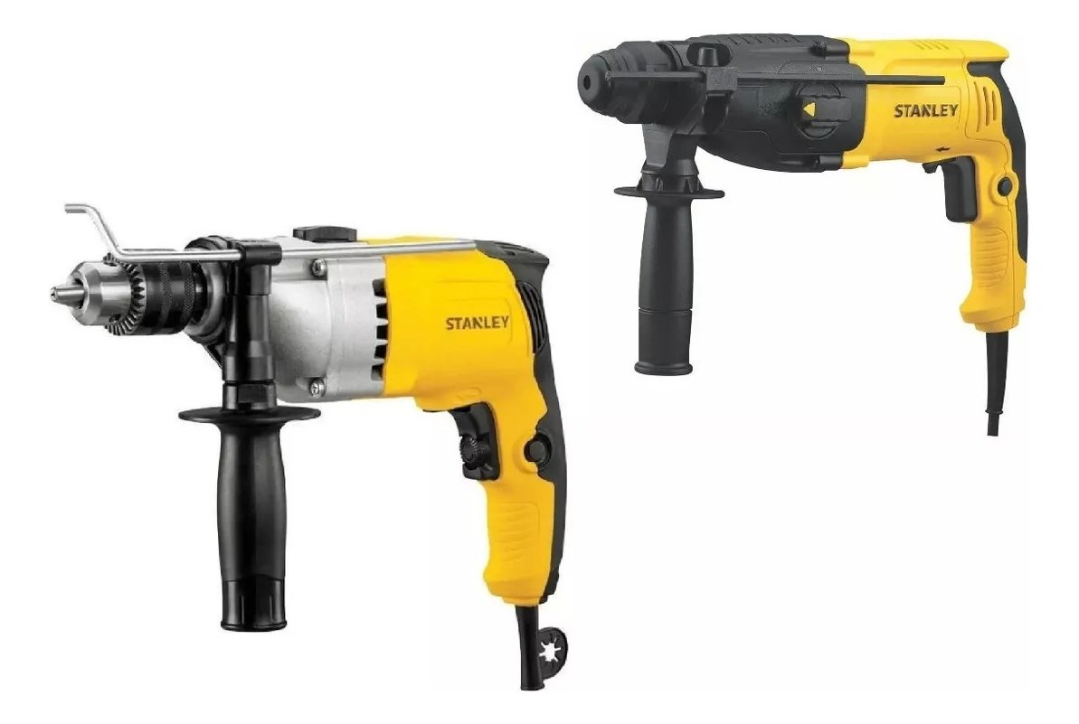 Kit Stanley Rotomartillo Shr263 + Taladro Percutor Stdh8013 Amarillo Y Negro