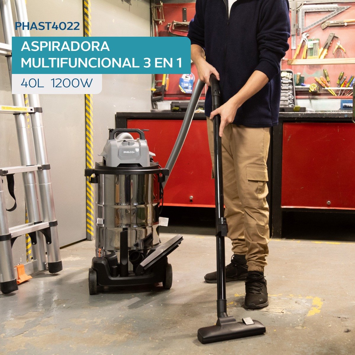 Aspiradora Multifuncional 3 En 1 40 Litros 1200w Plateado Philco - Imagen 2