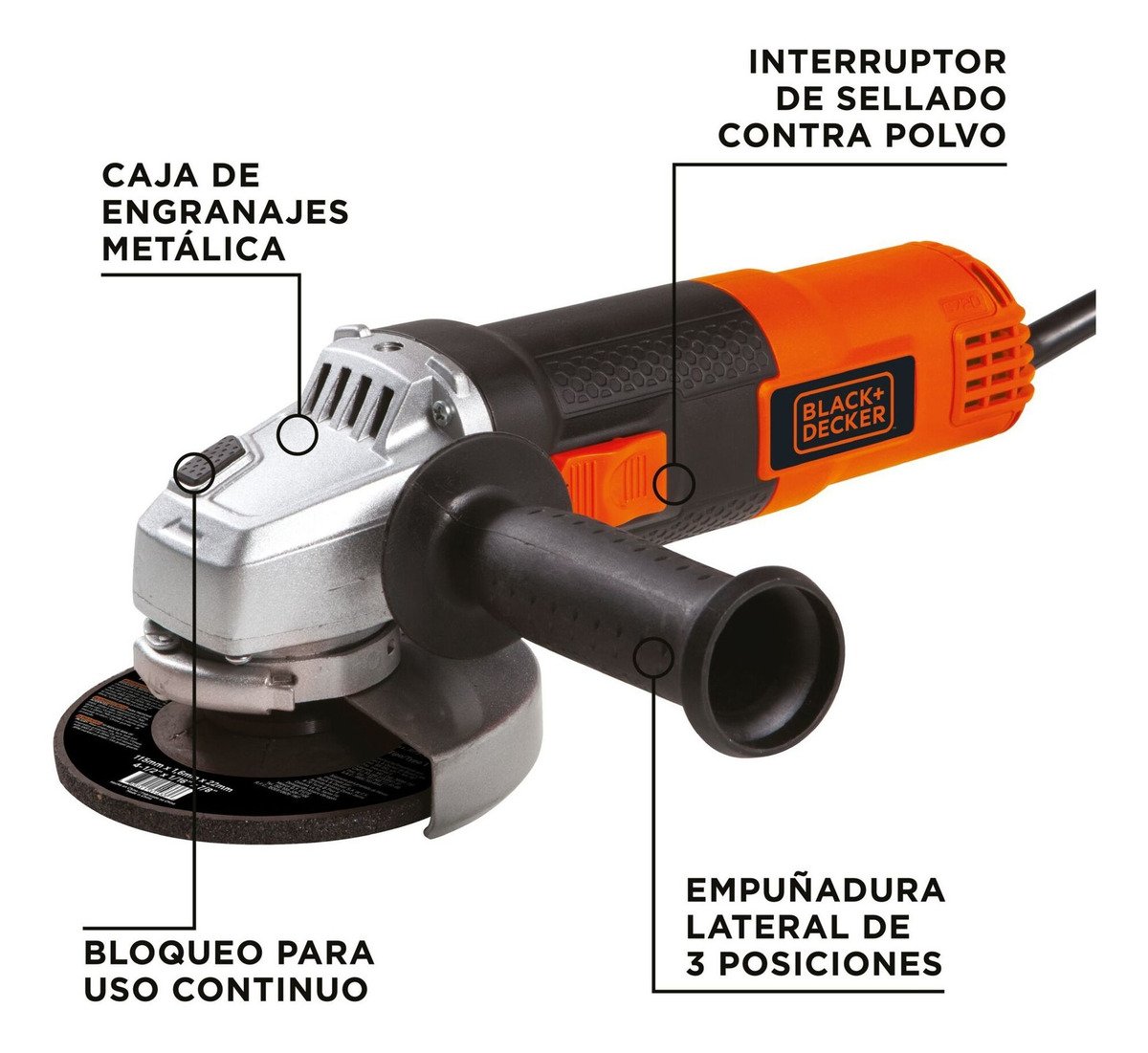 Amoladora Angular 115mm 820w Black Decker G720n Color Naranja - Imagen 2