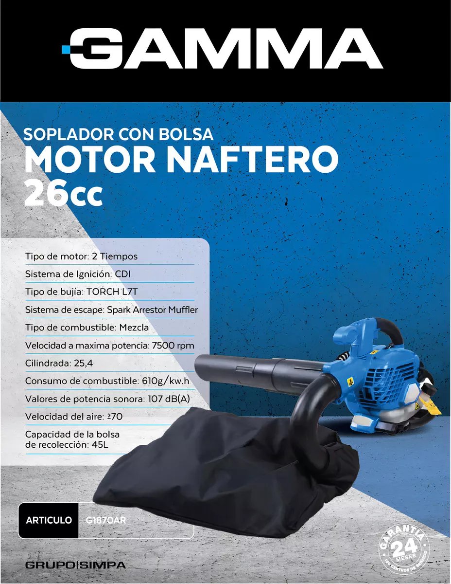 Soplador Con Bolsa Motor Naftero Gamma G1870ar 26cc - Imagen 3