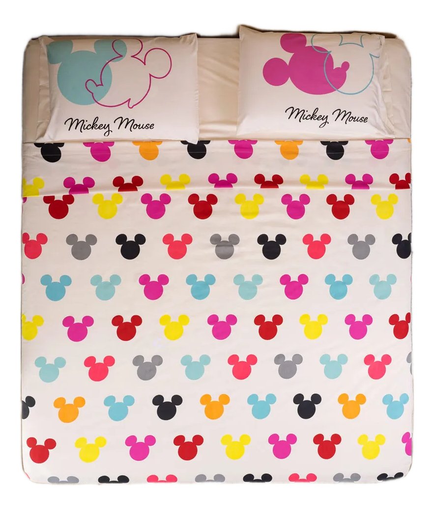 Juego Sabanas Piñata 2 Plazas Mickey Colchon 140x190x30 Blanco Mickey Mouse