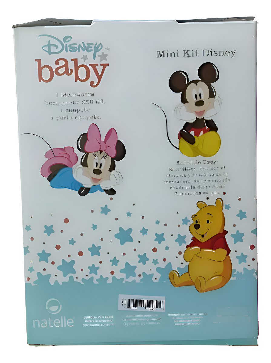 Mini Kit Disney Mickey Mamadera Chupete Nattelle Azul Acero Mickey