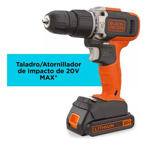 Taladro Percutor Atornillador Inalámbrico De 10mm Black+decker Bcd704c1 + 1 Batería De 1.5ah + Accesorio Con Caja De Cartón Naranja