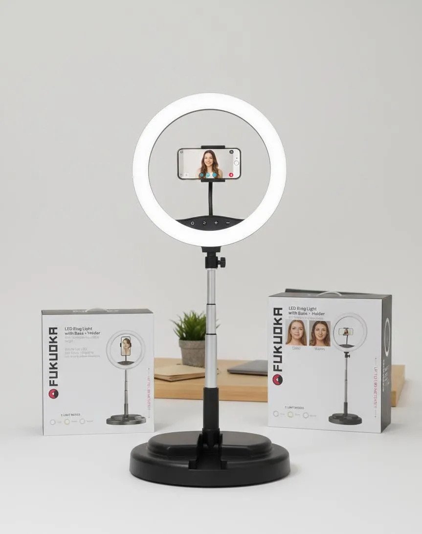 Aro De Luz Led Fukuora Con Base Y Soporte Negro 160 Leds Usb Negro Calido Frio Y Neutro - Imagen 2