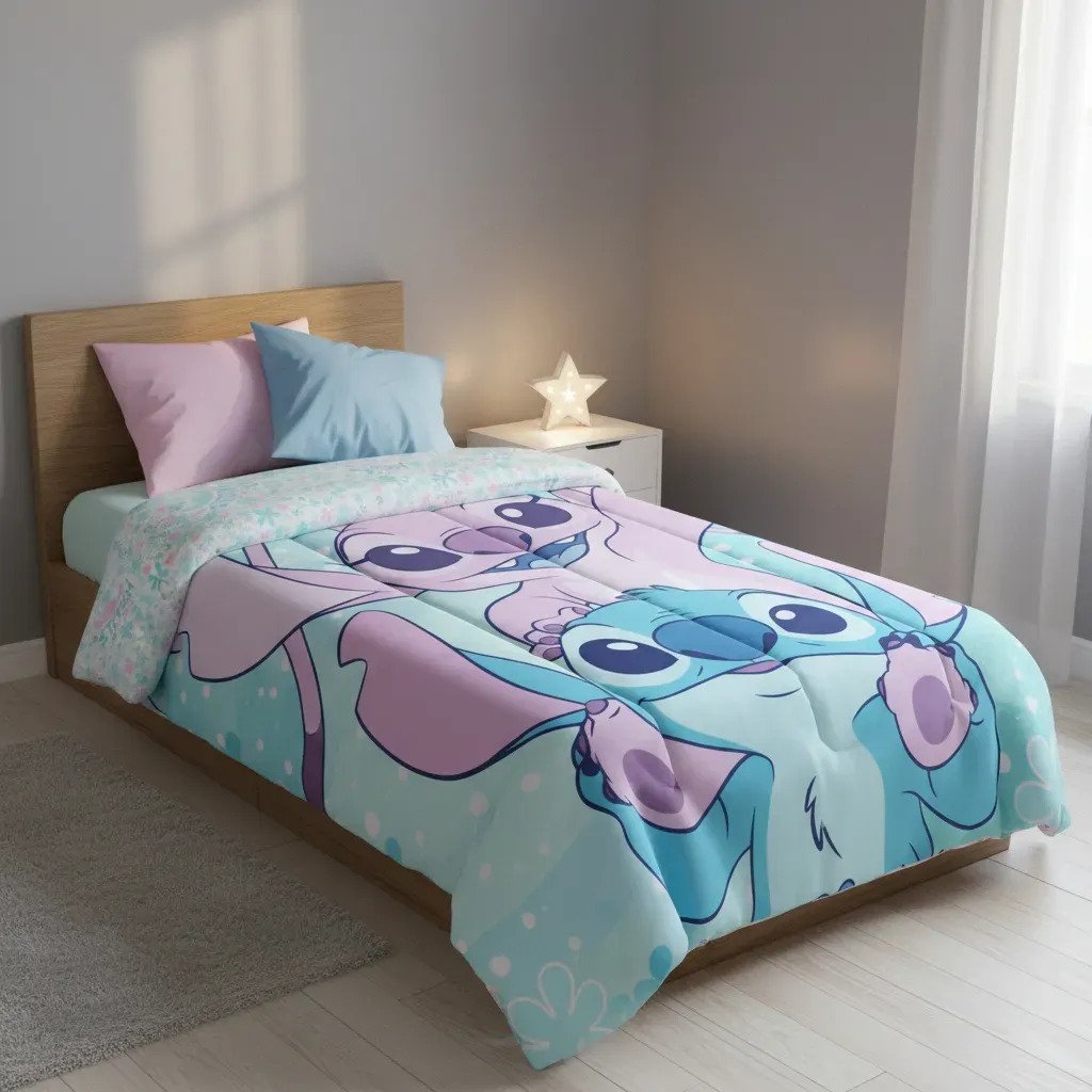 Acolchado Piñata Disney 1 1/2 Plaza Reversible 155x240 Cm Celeste Stich - Imagen 3