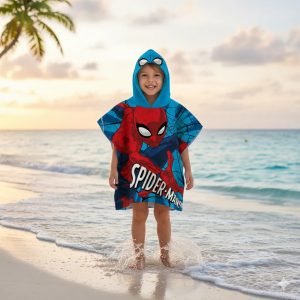 Poncho Toalla Con Capucha Spiderman Microfibra Piñata 50x120 Cm Azul Oscuro