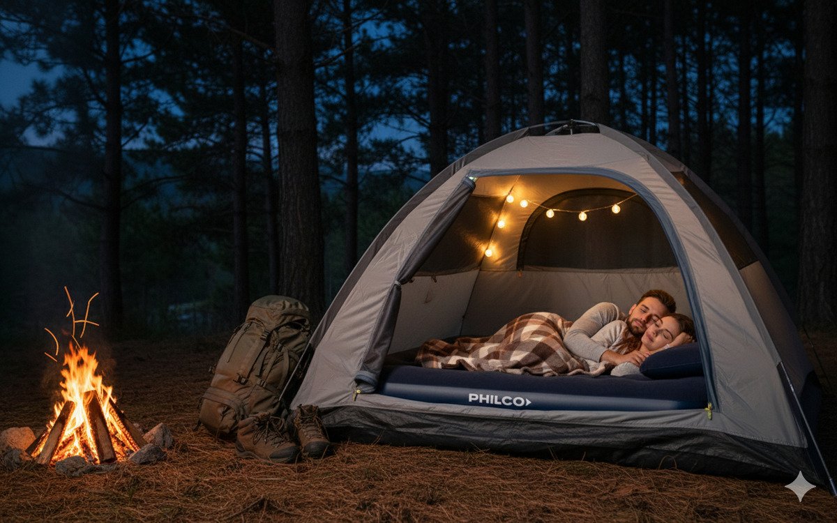 Colchon Inflable Philco 2 Plazas Con Inflador Camping 191x137x22 Cm Azul + 2 Almohadas - Imagen 3