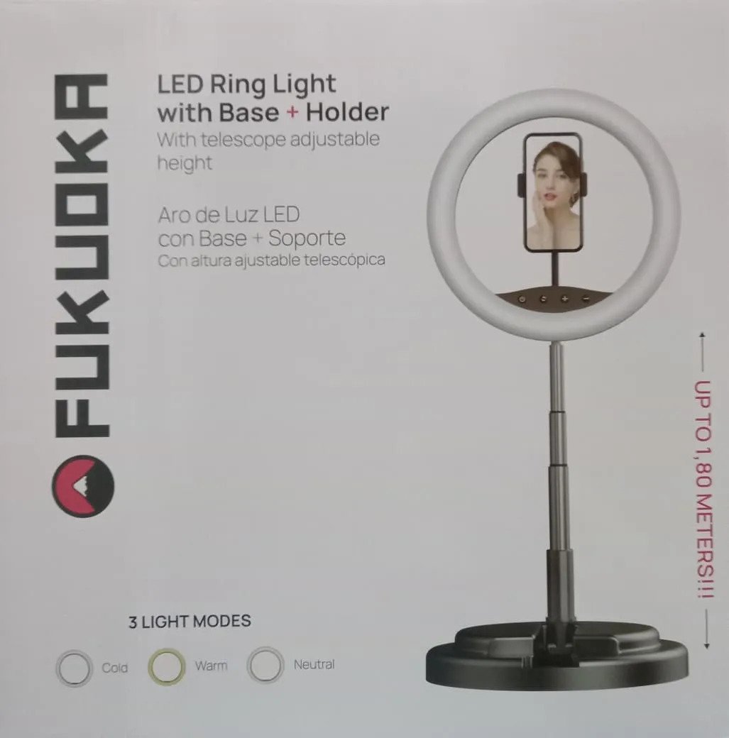 Aro De Luz Led Fukuora Con Base Y Soporte Negro 160 Leds Usb Negro Calido Frio Y Neutro - Imagen 4
