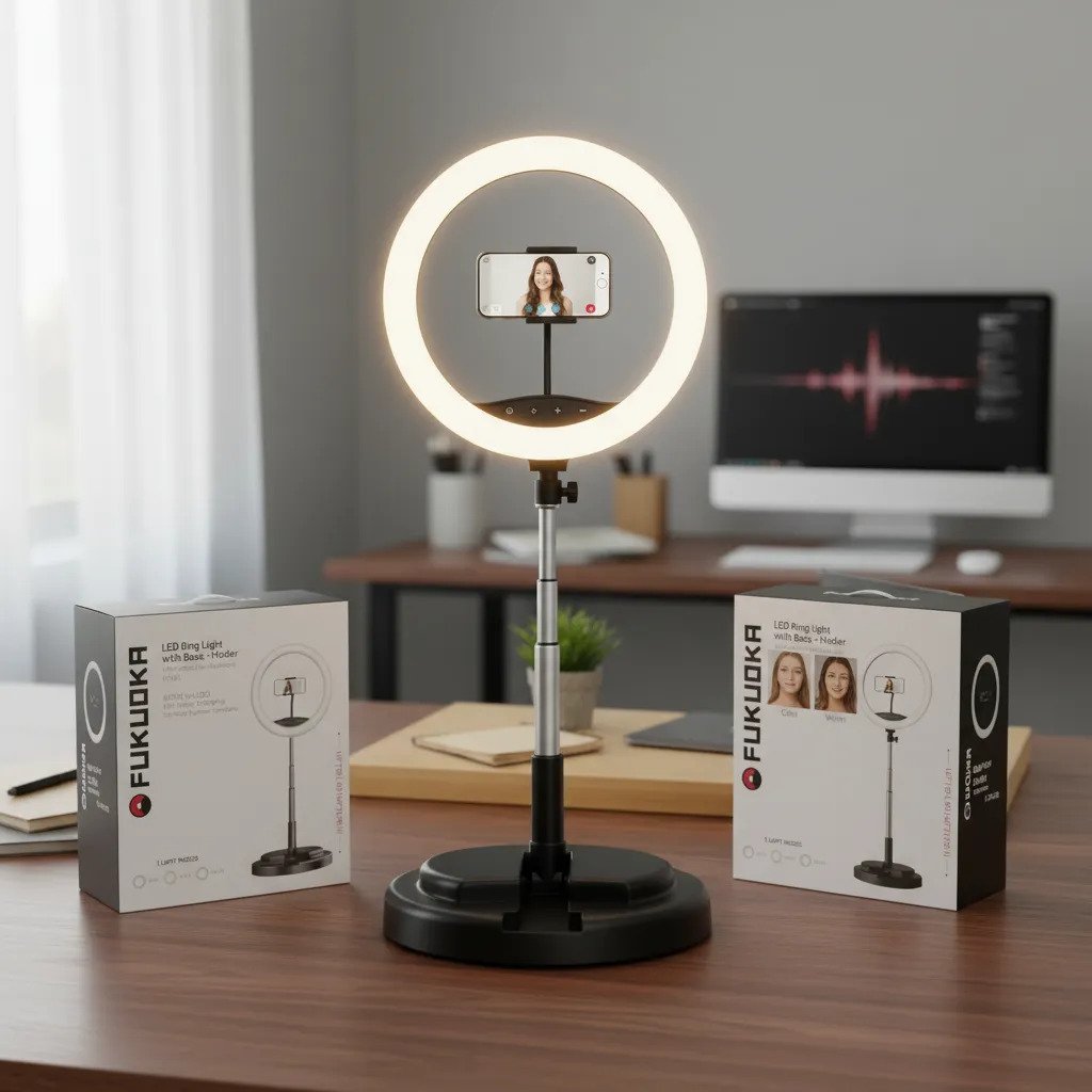 Aro De Luz Led Fukuora Con Base Y Soporte Negro 160 Leds Usb Negro Calido Frio Y Neutro