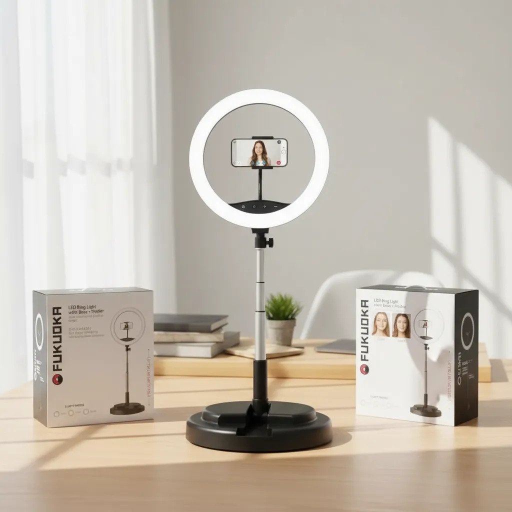 Aro De Luz Led Fukuora Con Base Y Soporte Negro 160 Leds Usb Negro Calido Frio Y Neutro - Imagen 3