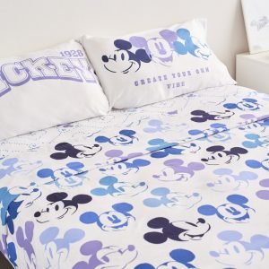 Juego Sábana 2 Plazas Piñata Ultra Soft 4 Piezas Personajes Color Blanco Diseño De La Tela Mickey Blue