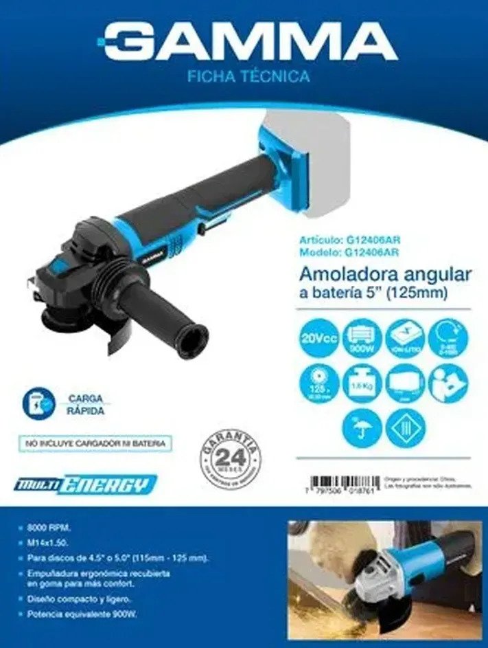 Amoladora Angular A Batería 5 125mm G12406ar Gamma - Imagen 2