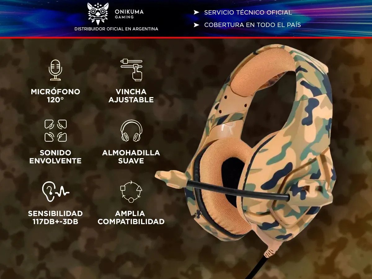 Auriculares Gamer Onikuma K1-b Con Micrófono Flexible Color Marrón Verde - Imagen 2