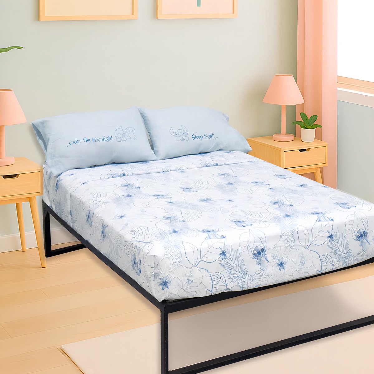 Juego Sabana Queen Size 180 H Piñata 160 X 200 X 30 Cm Diseño Stitch Celeste - Imagen 5