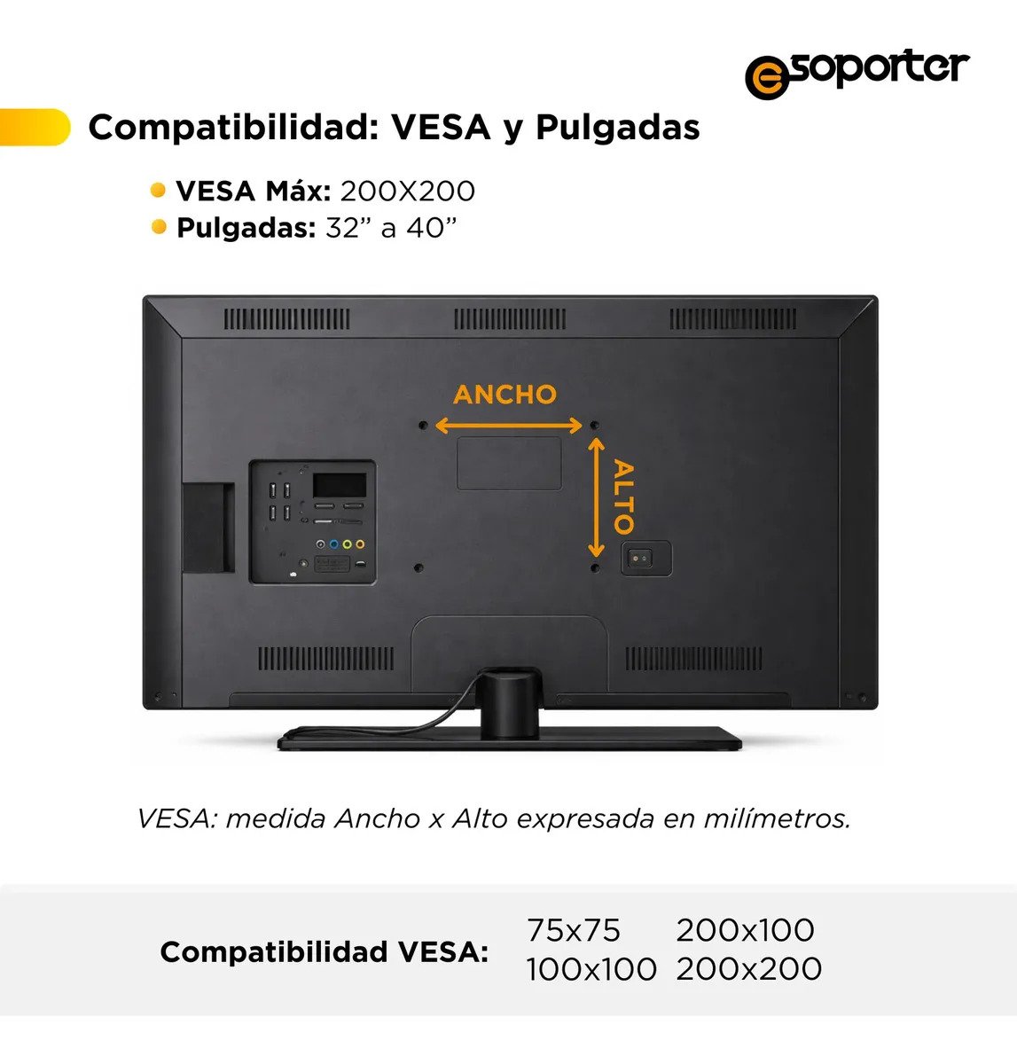 Soporte Fijo Para Tv Led Lcd E-soporter 23'' A 43'' Vesa 200x200 Negro - Imagen 6