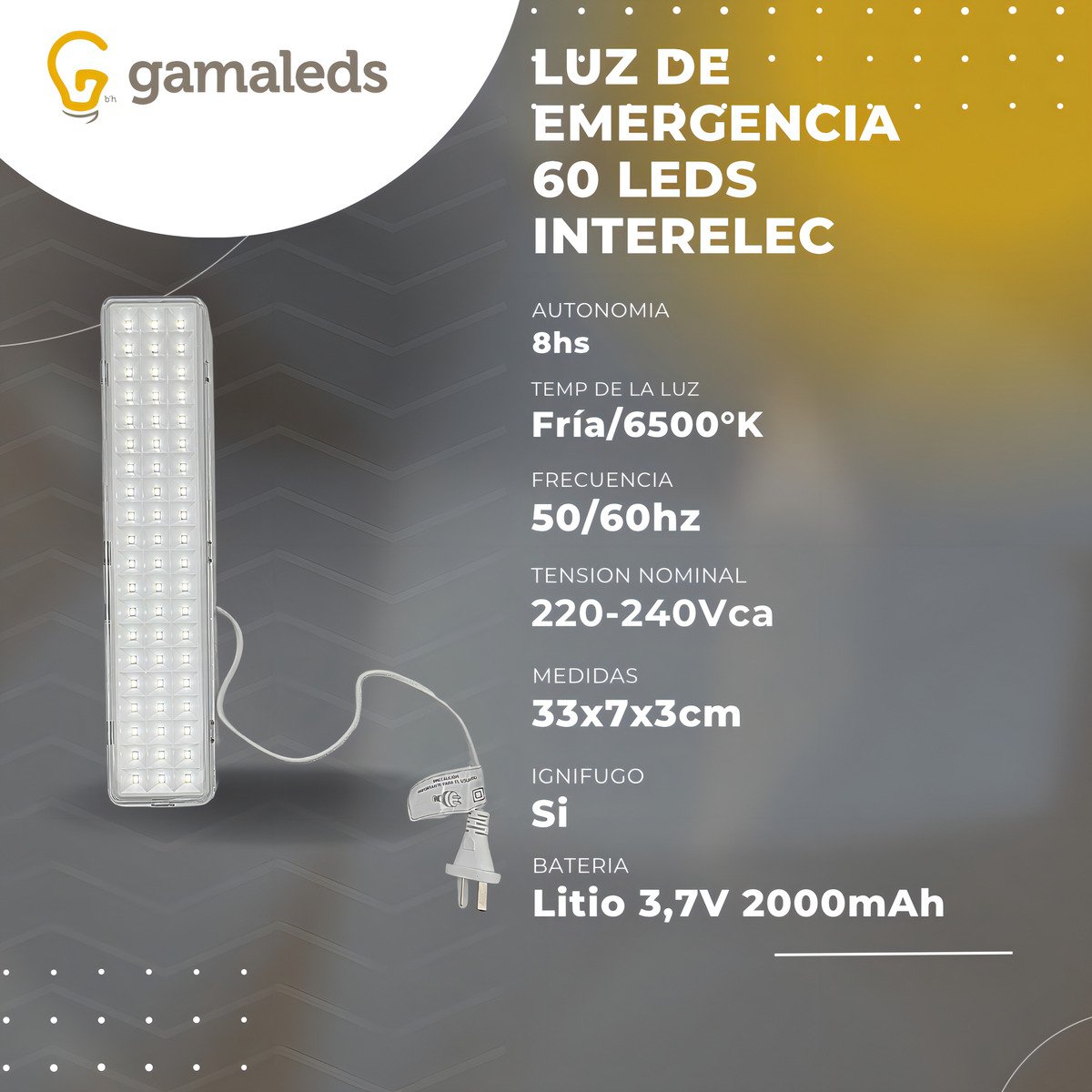 Interelec 404751 Luz De Emergencia Recargable 60 Leds Bateria Litio Color Blanco - Imagen 5