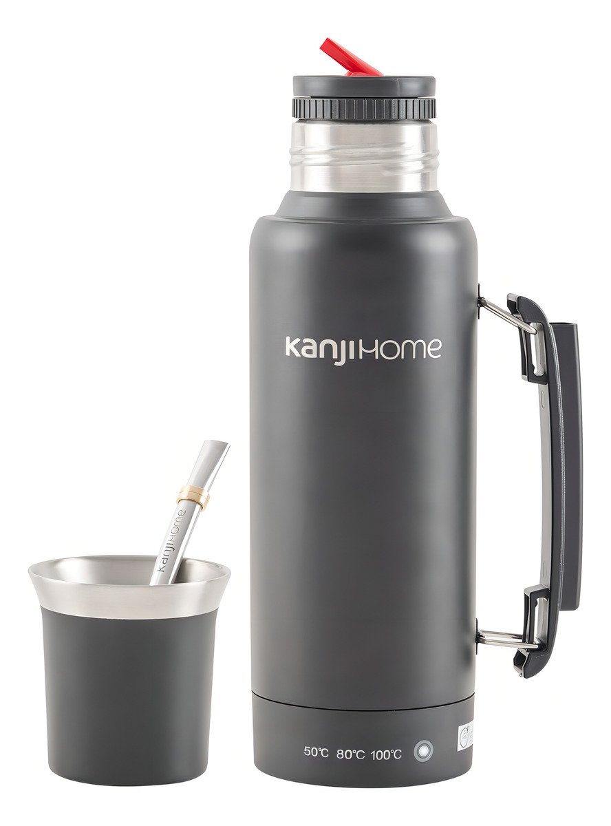 Termo Eléctrico T-mate 1 Litro Tapa Mate Y Bombilla Color Negro Kanjihome - Imagen 6