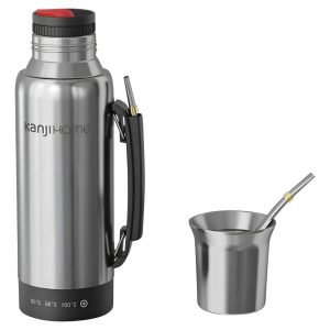 Termo Eléctrico Kanji T-mate 1 Lt Tapa Mate Y Bombilla Plata Plateado