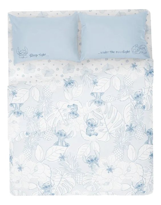 Juego Sabana Queen Size 180 H Piñata 160 X 200 X 30 Cm Diseño Stitch Celeste