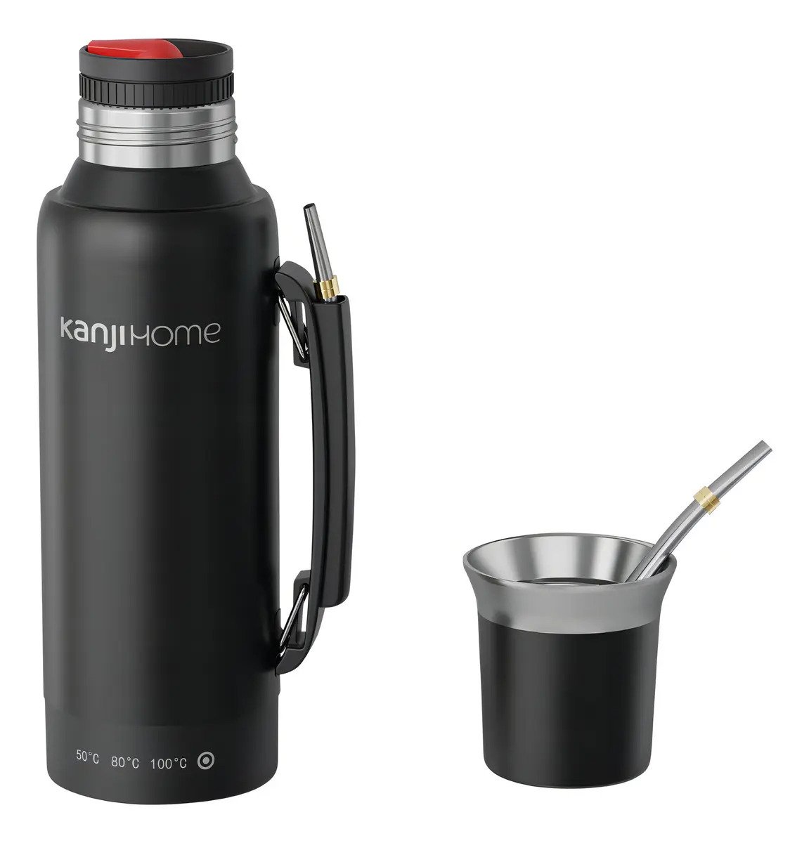 Termo Eléctrico T-mate 1 Litro Tapa Mate Y Bombilla Color Negro Kanjihome