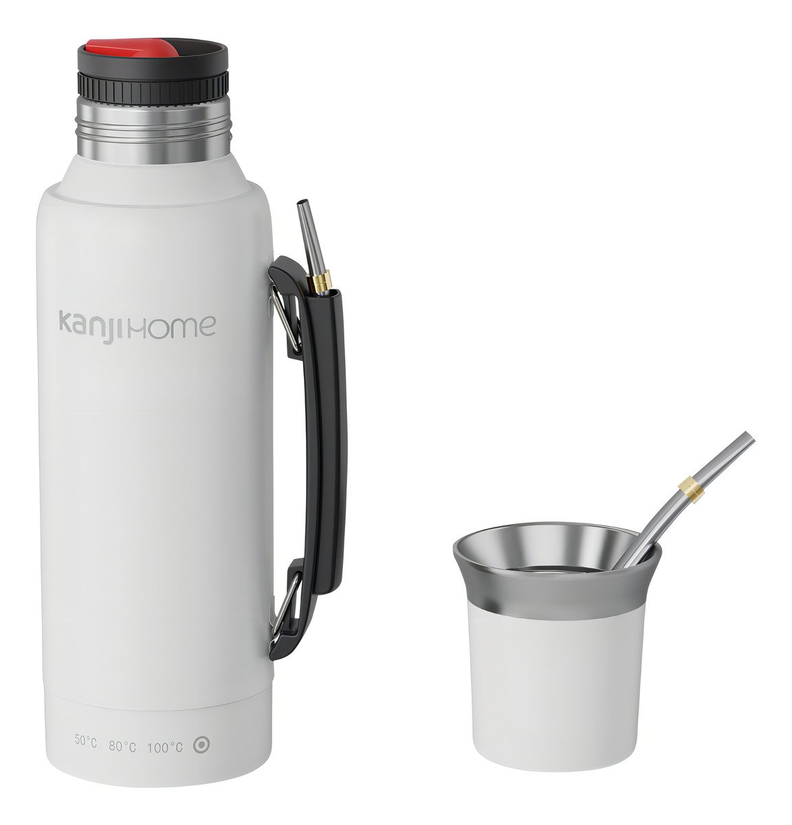 Termo Eléctrico T-mate 1 Litro Tapa Mate Y Bombilla Color Blanco Kanjihome
