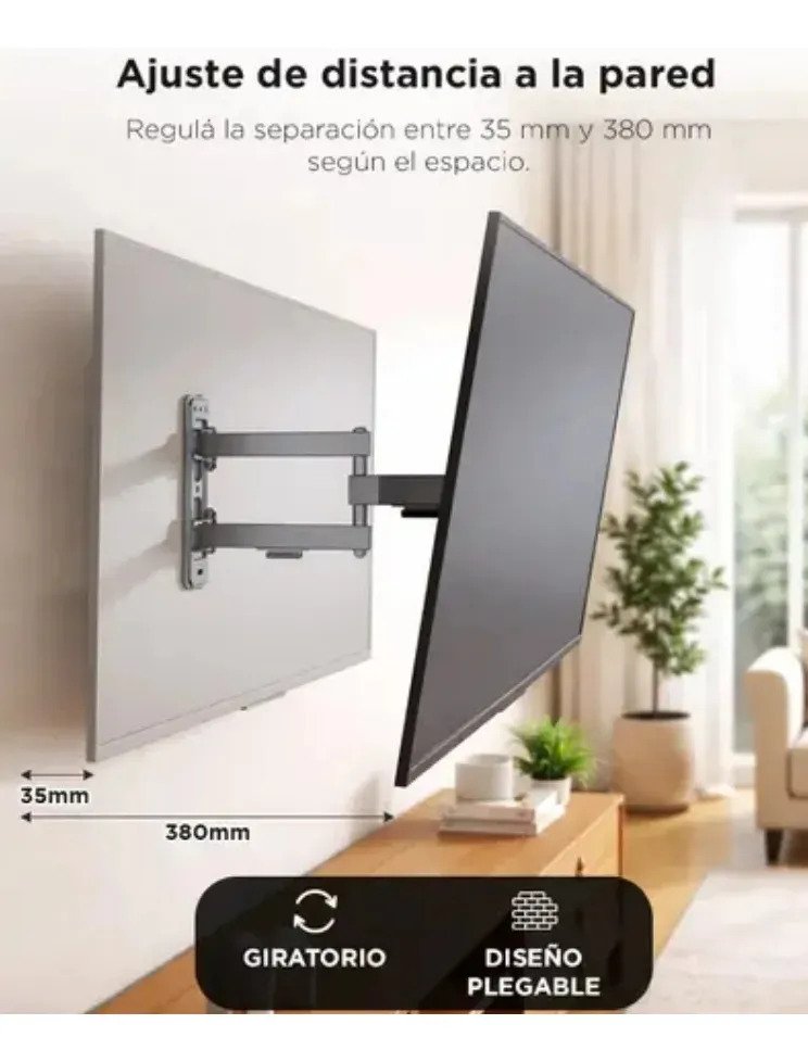 Soporte Tv Pared Inclinable E-soporter 23 A 55 Pulgadas Negro Para Smart Tv Led Lcd, Televisor Y Monitor, Base De Pared Resistente Con Ajuste De Inclinación, Fácil Instalación En Hogar Y Oficina Total - Imagen 2