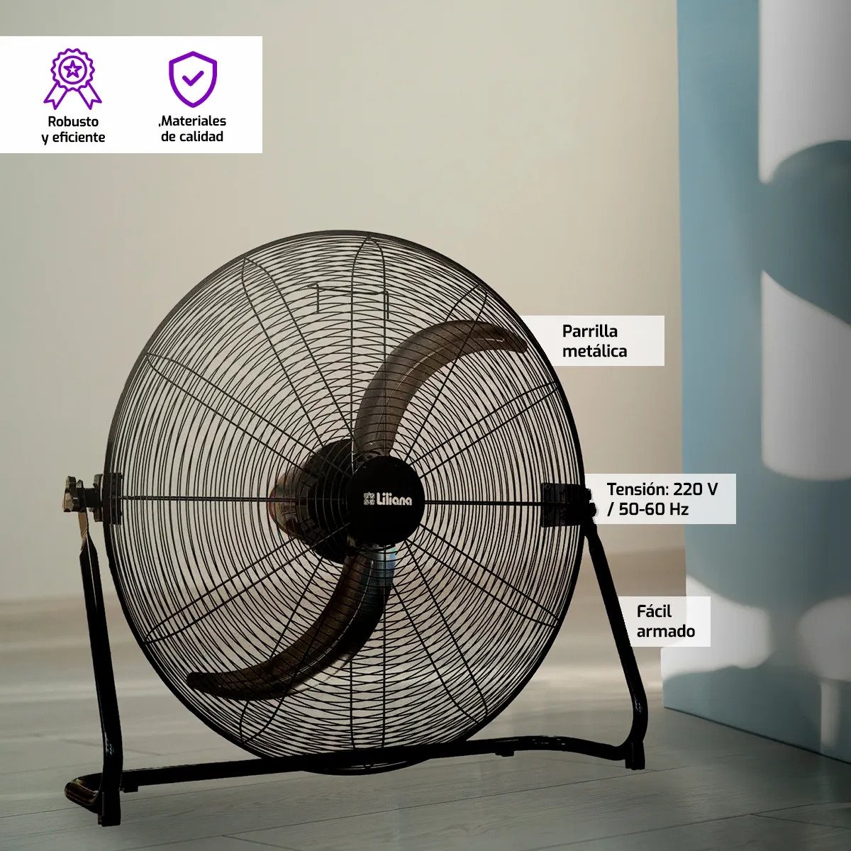Ventilador De Piso Liliana Vti32 2 Palas Negro Metal 32 81.28 Cm Plateado - Imagen 2