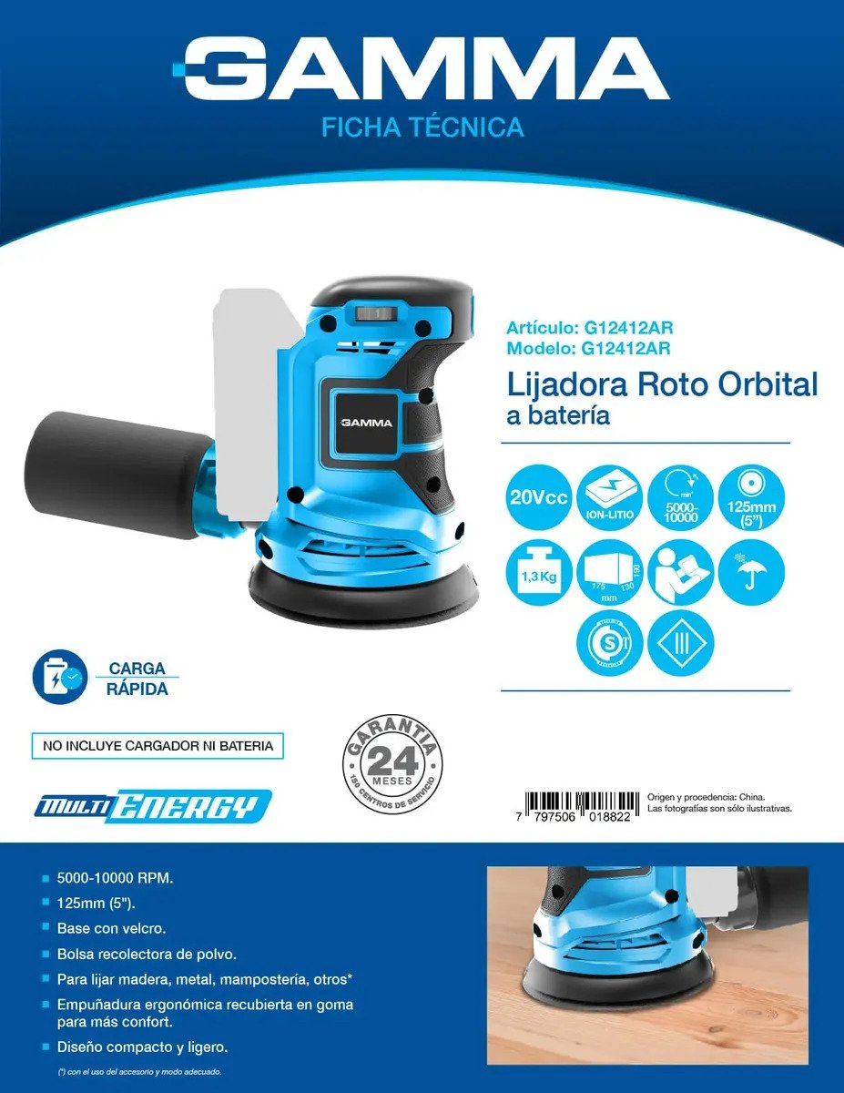 Lijadora Roto Orbital A Batería - G12412ar - Imagen 2