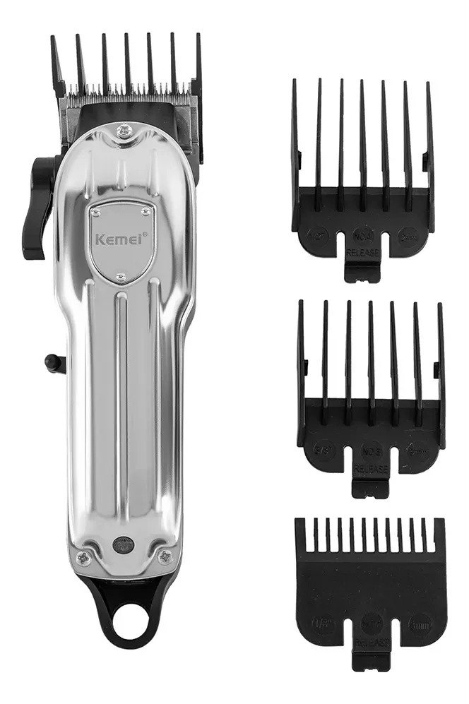 Cortadora De Pelo Kemei Km 1755 Premium Professional Barberia Inalambrica 6000 Rpm Plateado - Imagen 2