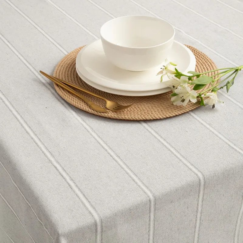 Mantel De Mesa Cocina 150x250 Cm Tejido Hilo Suave Premium Camberra Gris Rayas - Imagen 2