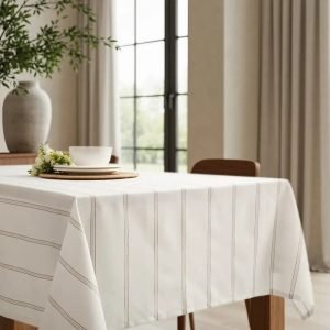 Mantel De Mesa Cocina 150x250 Cm Tejido Hilo Suave Premium Camberra Blanco - Ideal Para Uso Diario Rayas