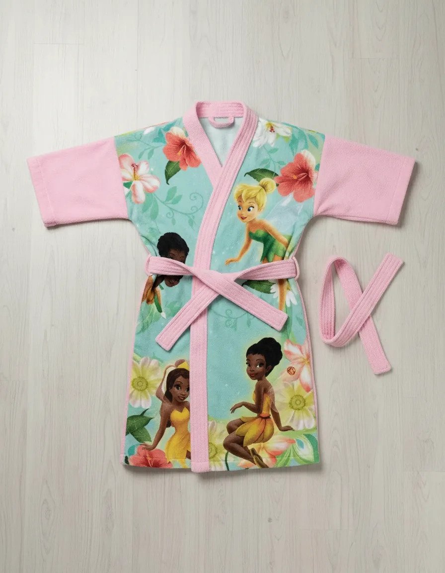 Bata De Toalla Disney Piñata Talle M Celeste Tinkerbell M - Imagen 4