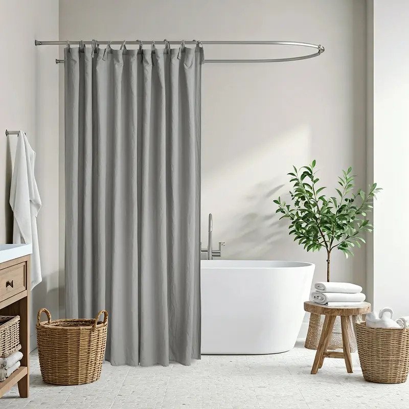 Cortina De Baño Prewashed Símil Tusor Premium 180x180 Cm Gris Oscuro Lisa Liso