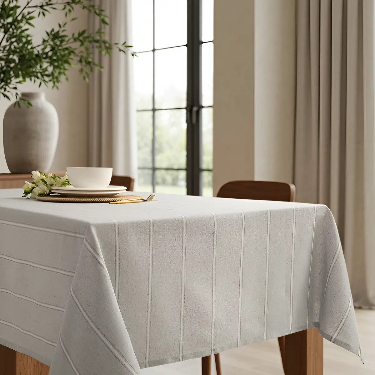 Mantel De Mesa Cocina 150x250 Cm Tejido Hilo Suave Premium Camberra Gris Rayas