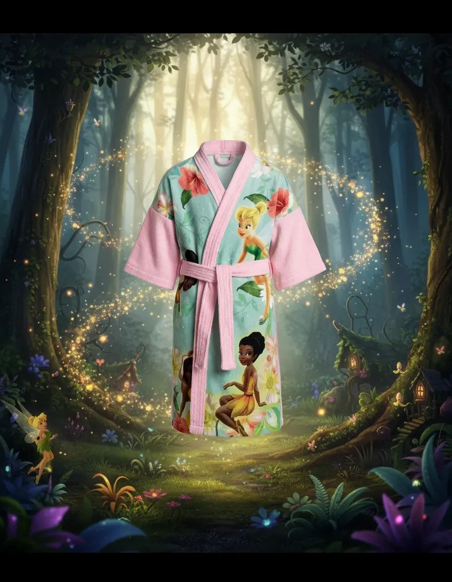 Bata De Toalla Disney Piñata Talle M Celeste Tinkerbell M - Imagen 5
