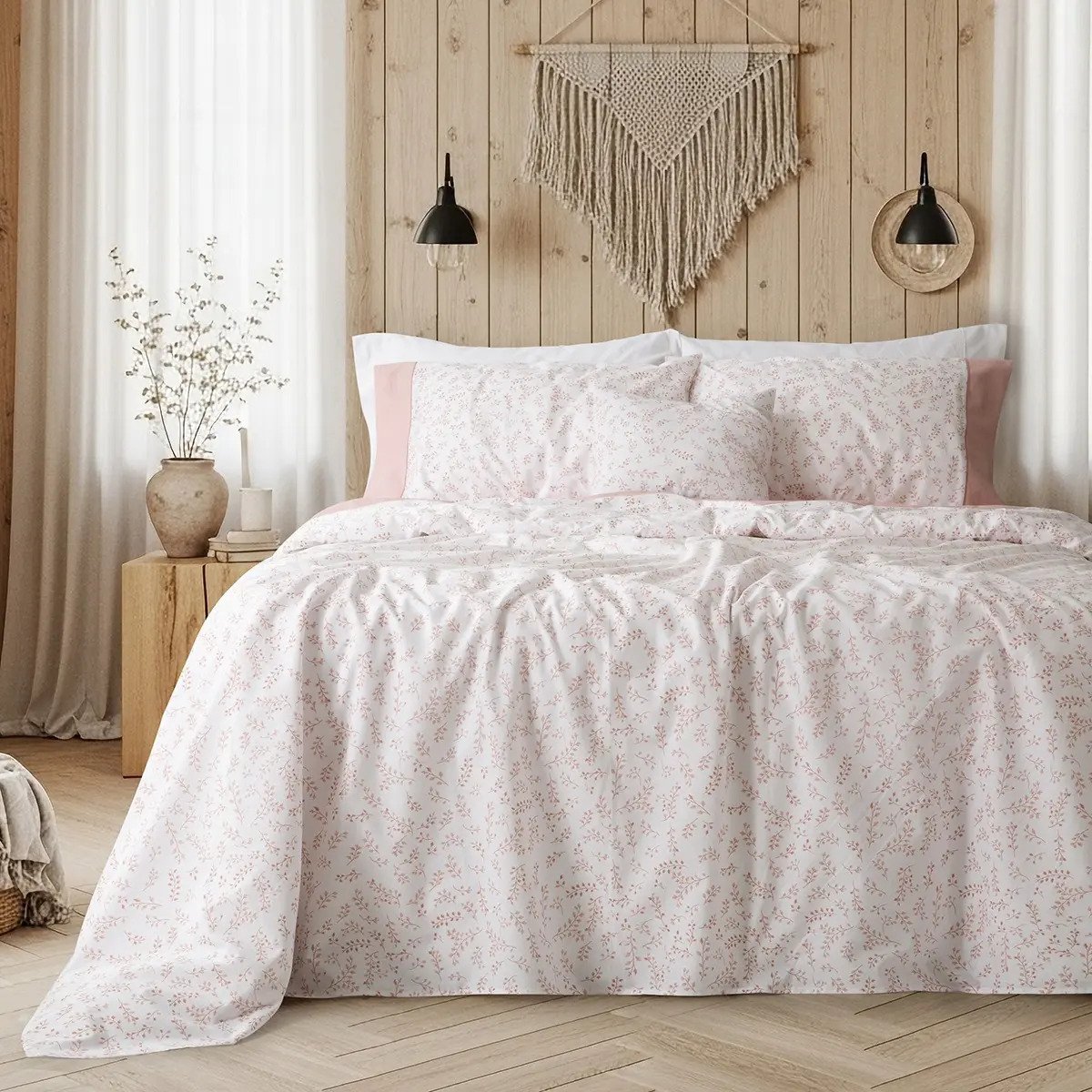 Juego Sábanas 2 1/2 Plazas 180 Hilos Palette Estampada Color Remy Rosa Diseño De La Tela Estampado