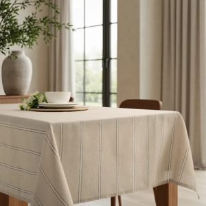 Mantel De Mesa Cocina 150x250 Cm Tejido Hilo Suave Premium Camberra Arena Rayas