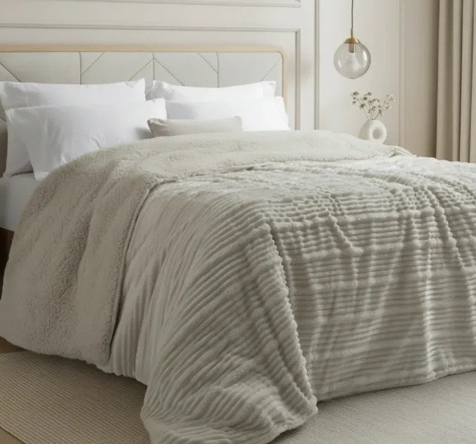 Acolchado Edredón Queen Niza Corderito 240x240cm Tiza Flannel - Imagen 3