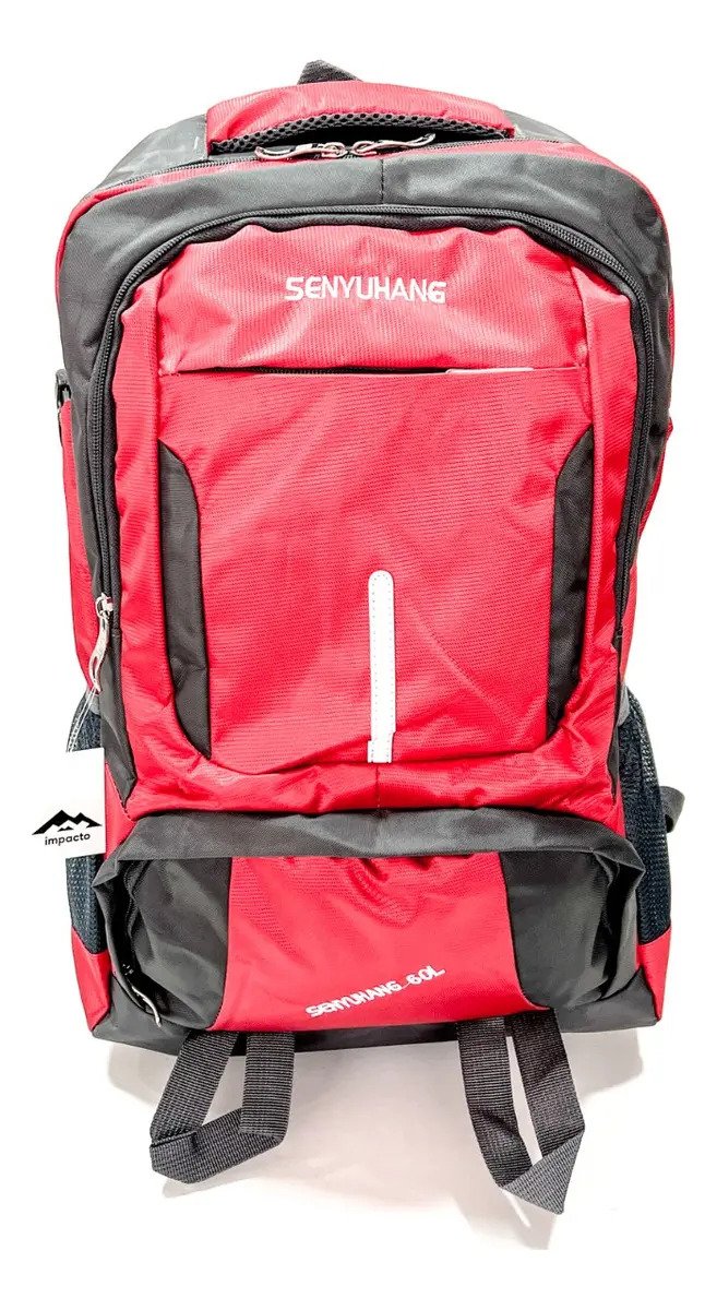 Mochila Camping Mochilero 60 Litros Viaje Mod12 - Impacto Color Rojo Liso