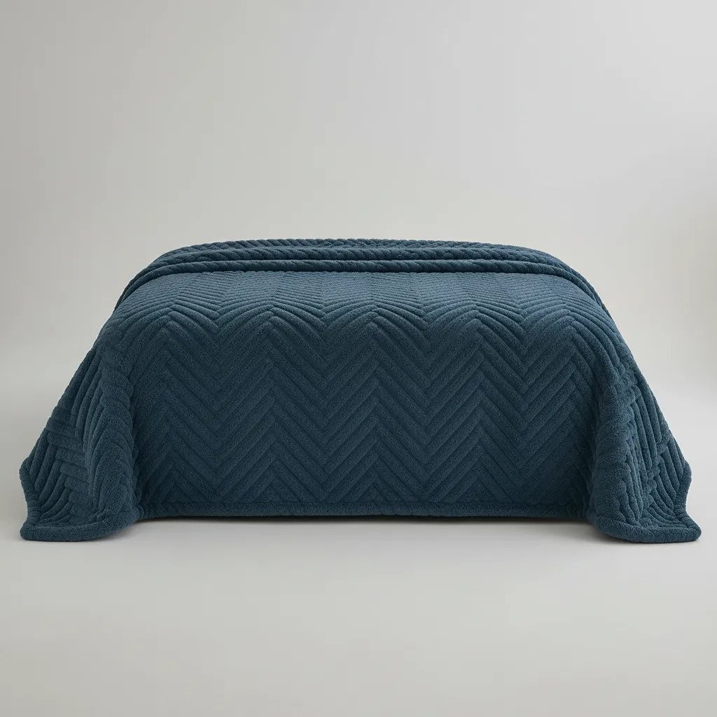 Frazada Alcoyana Polonia Jacquard King Corderito Liso Jacquard 6 Kg Azul Petróleo - Imagen 3