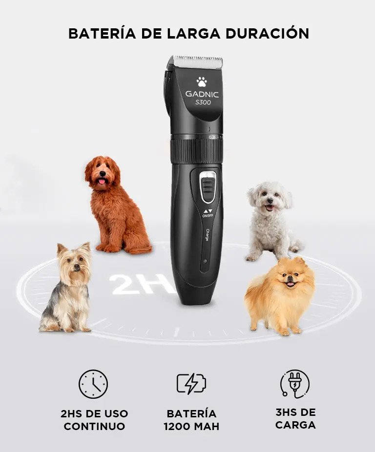 Cortadora De Pelo Para Perros Gadnic S300 Recargable 5w Bateria 1200mah Cuchilla Regulable 0.8 A 2mm 4 Peines 3 A 12mm Negro - Imagen 4